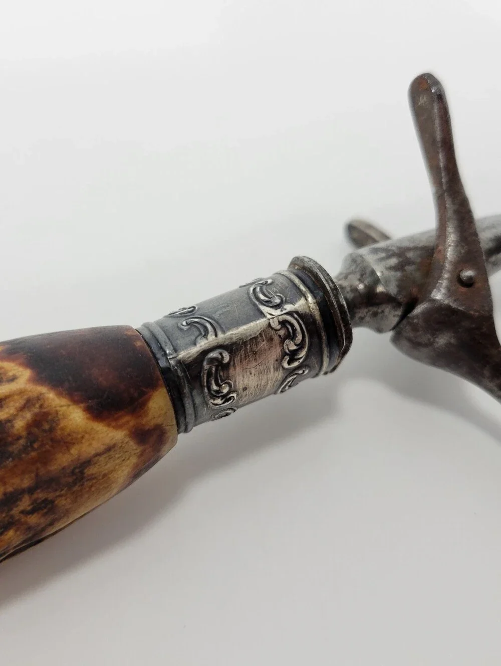 Vintage Sterling Silver Antler Handle Carving Serving Fork Meat Utensil Antique